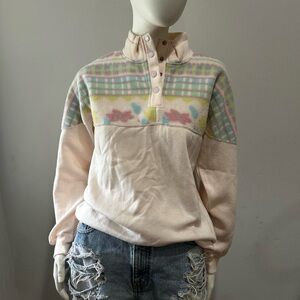 Vintage Petite 80s Pastel Fleece Retro Quarter Snap Coquette Pullover Sweatshirt